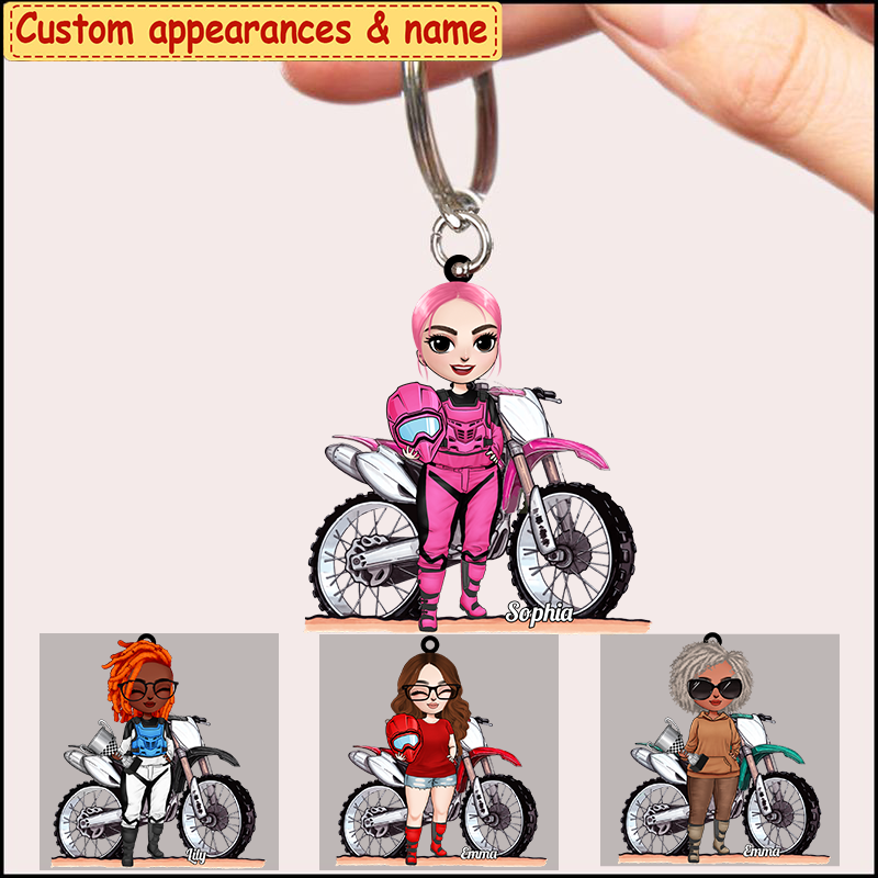 Personalized Woman Dirt Bike Motocross Lover Acrylic Keychain