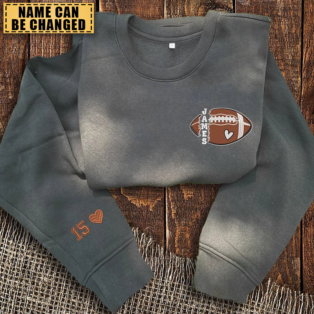 Personalized Football Embroidered Sweatshirt- Custom Football Name And Number On Sleeve Embroidered Sweatshirt
