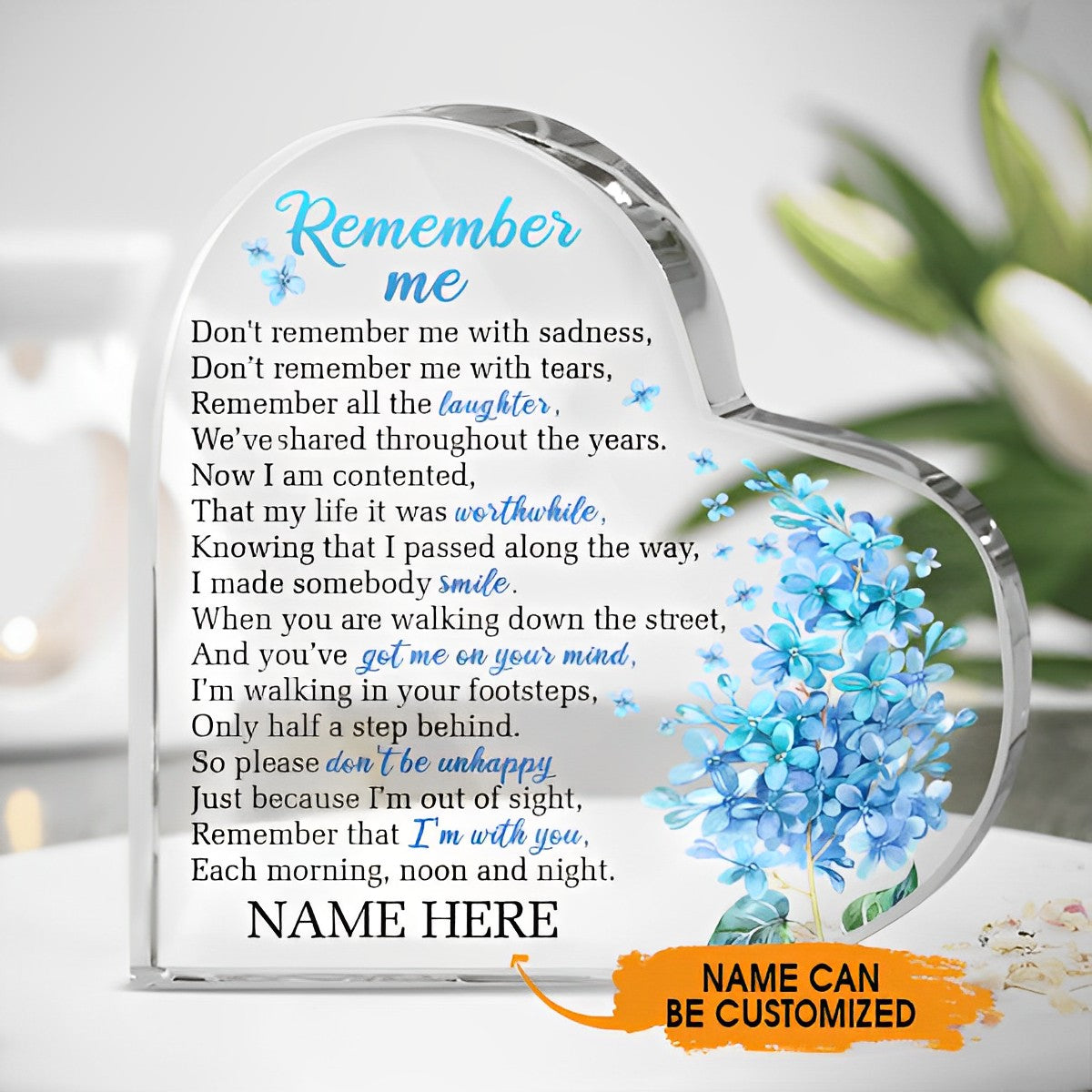 Personalized Memorial Heart Crystal Keepsake Remember Me Custom Memorial Gift