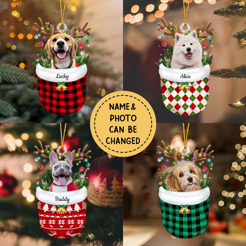 Transparent Christmas Ornament - Dog Lover Pet Lover Gifts - Dog In Snow Pocket Christmas Ornament - Custom Ornament from Pet Photo