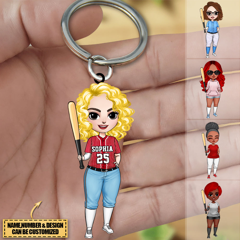 Personalized Woman Girl Baseball Player Acrylic Keychain