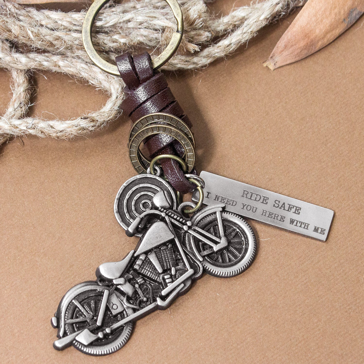 Personalized Motorcycle Keychain - Biker -Ride Safe, I Need You Here With Me