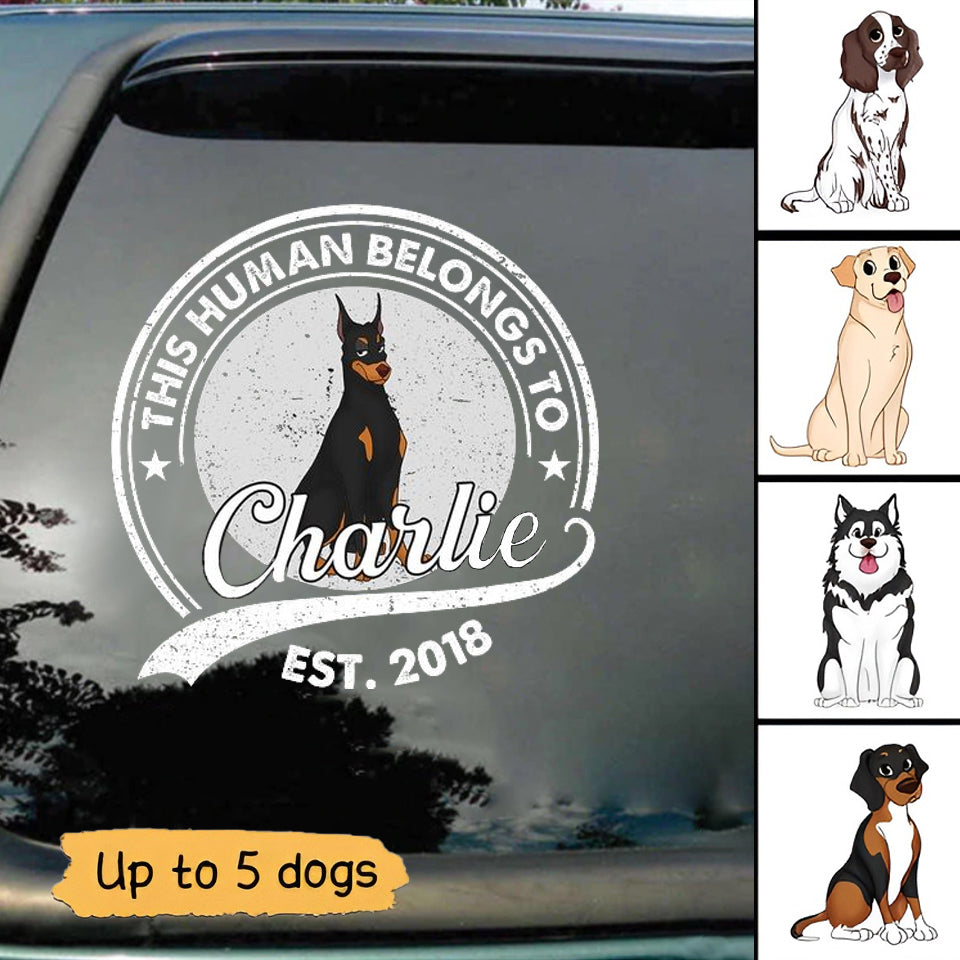 This Human Belongs To Cute Sitting Dog Personalized Decal