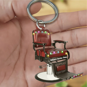 BARBER CHAIR PERSONALIZED CHRISTMAS KEYCHAIN - GIFT FOR BARBER