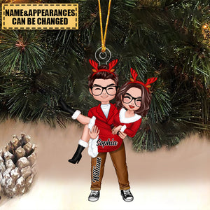 Doll Couple Man Holding Woman Christmas Gift For Him For Her Personalized Acrylic Ornament