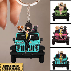 Personalized A Girl With Off-Road Car And Pet Keychain Gift For Journey Lovers