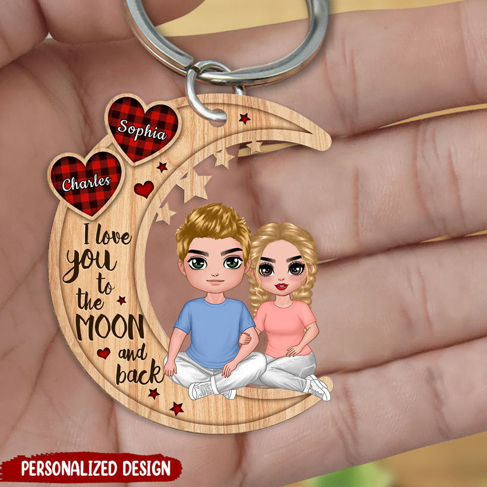 Doll Couple Sitting Hugging - Personalized Keychain