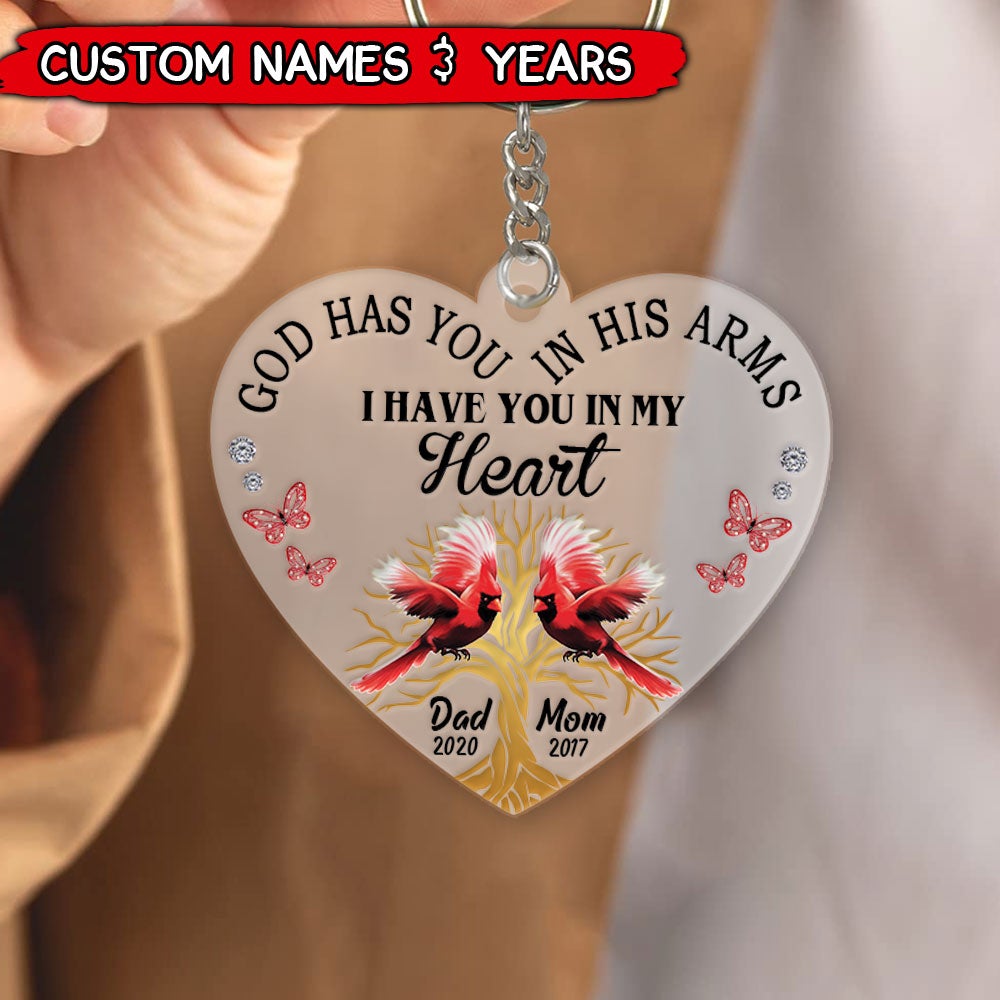 God Has You In His Arms Cardinal Memorial Personalized Keychain DDL28DEC21TP1