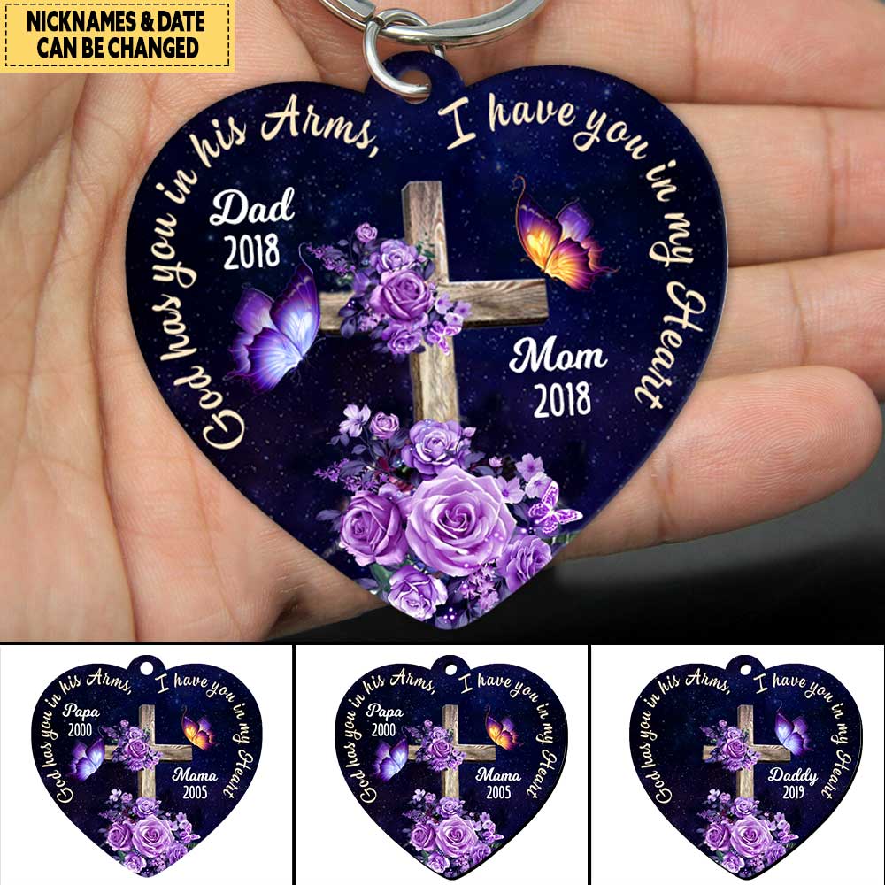 Memorial Gift, God Has You In His Arms, I Have You In My Heart Personalized Keychain LPL19MAR22VN1