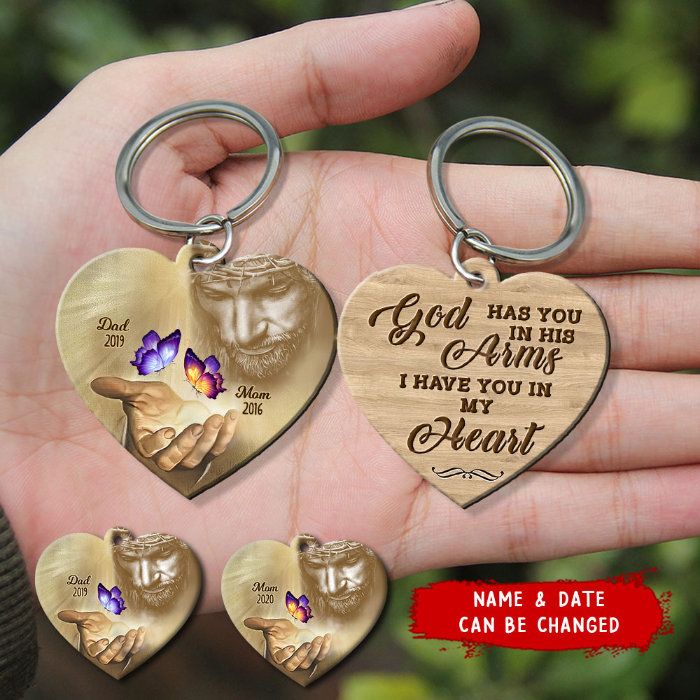 Memorial Gift Custom Name & Year, God Has You In His Arms, I Have You In My Heart Personalized Keychain LPL12APR22VA1