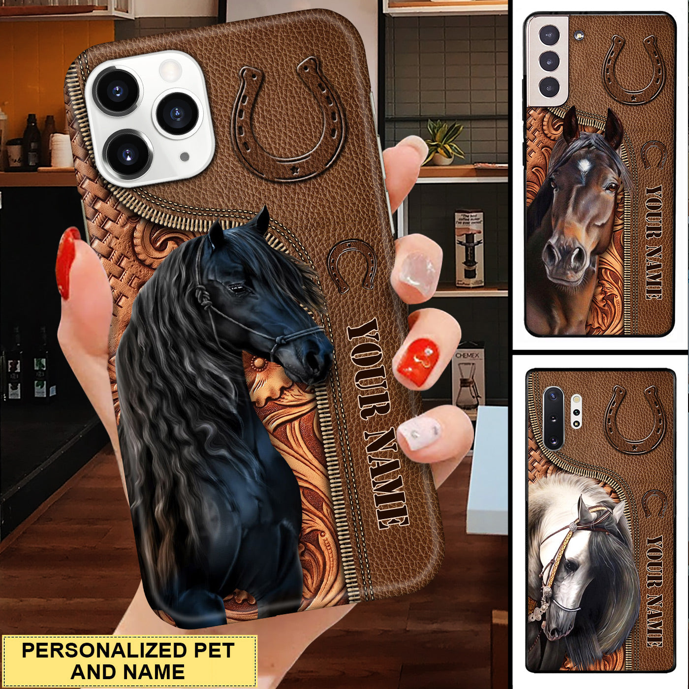 Horse Love Custom Horses Leather Pattern Personalized Phone Case DDL19APR22CT3