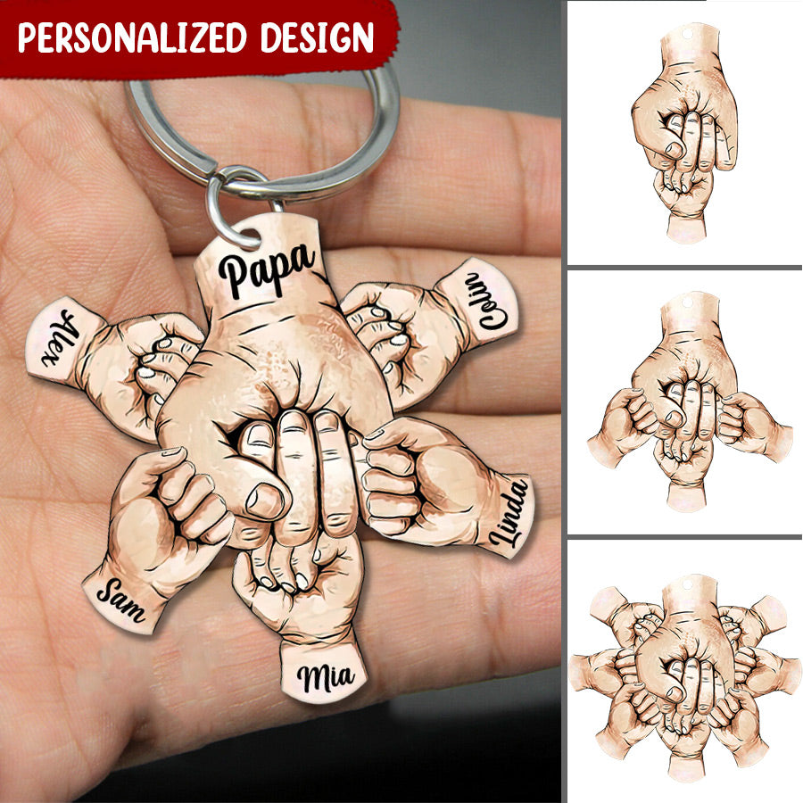 Grandpa, Papa, Daddy Hands Print Personalized Acrylic Keychain KNV17MAY22NY1