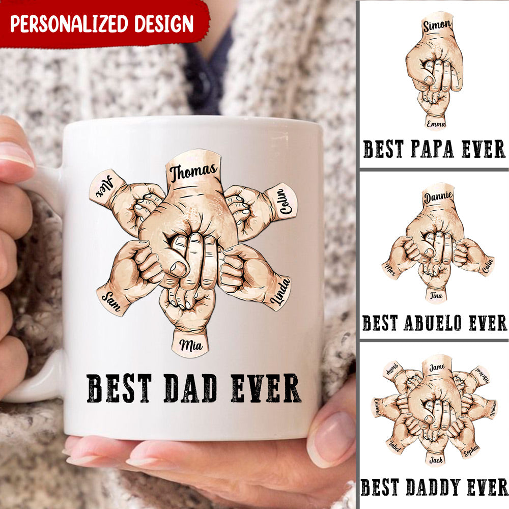 Best Dad Grandpa Ever Hands Print Personalized Mug