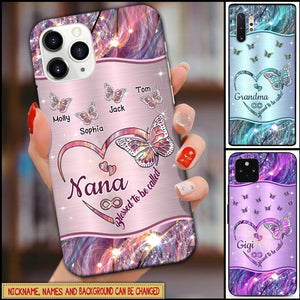 Sparkling Grandma- Mom Heart Butterfly Kids Personalized Glass Phone Case