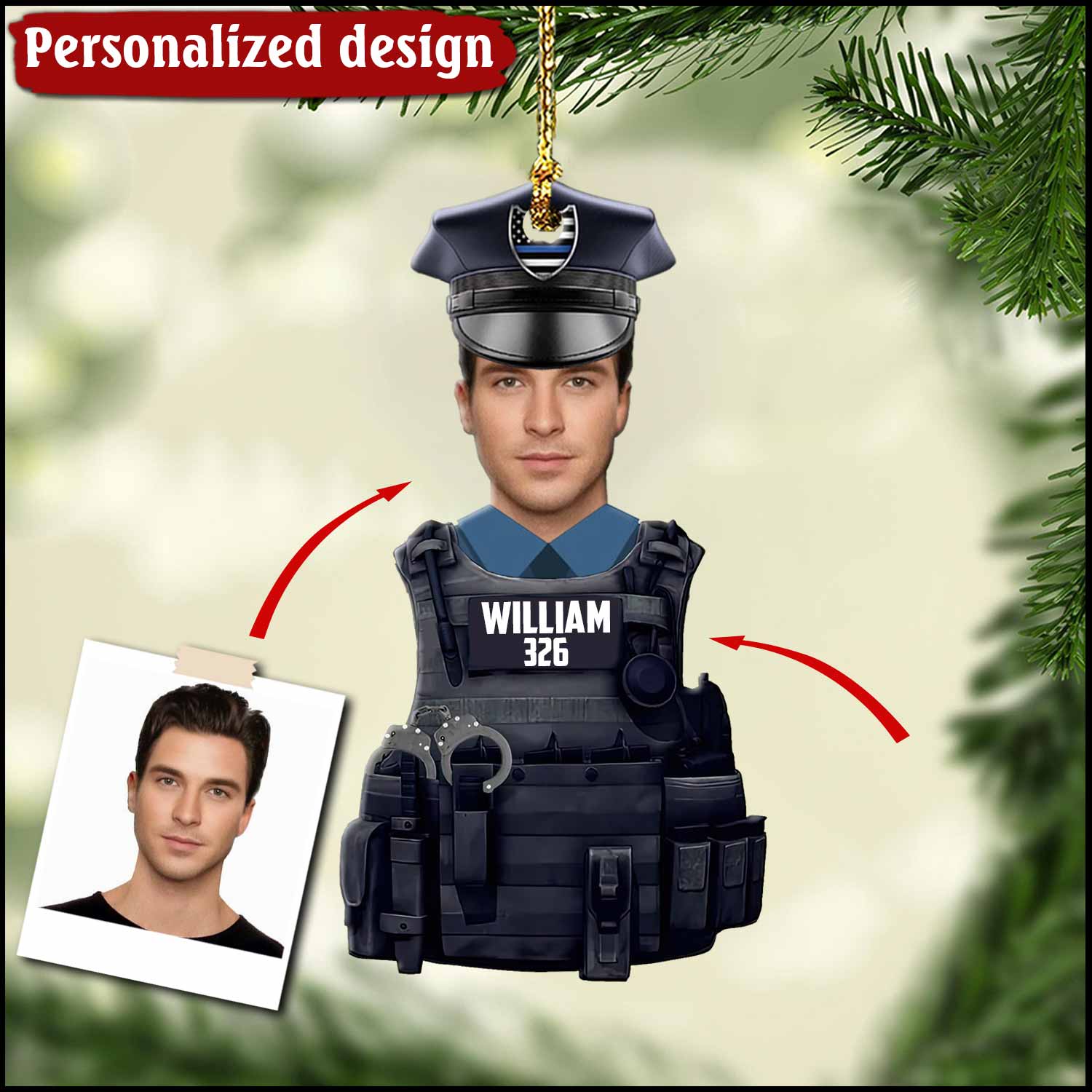 Personalized Upload Photo Police Uniform Ornament