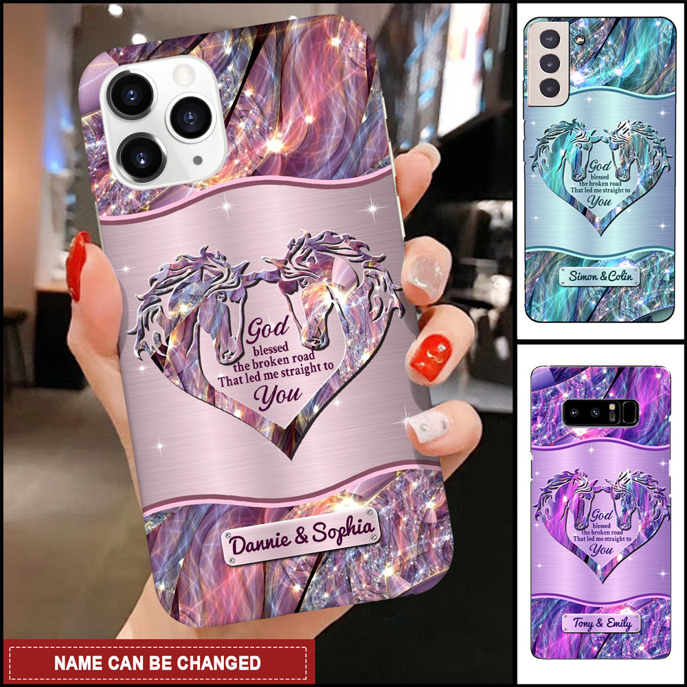 Horses Couple God Blessed The Broken Road Lover Valentine Wedding Gift Glass Phone case HLD18JUN22NY1