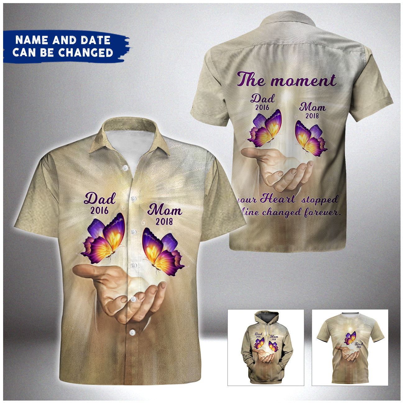The Moment Your Heart Stopped Mine Changed Forever Memory Butterfly Personalized Hoodie 3d, Hawaii KNV17MAY22DD1