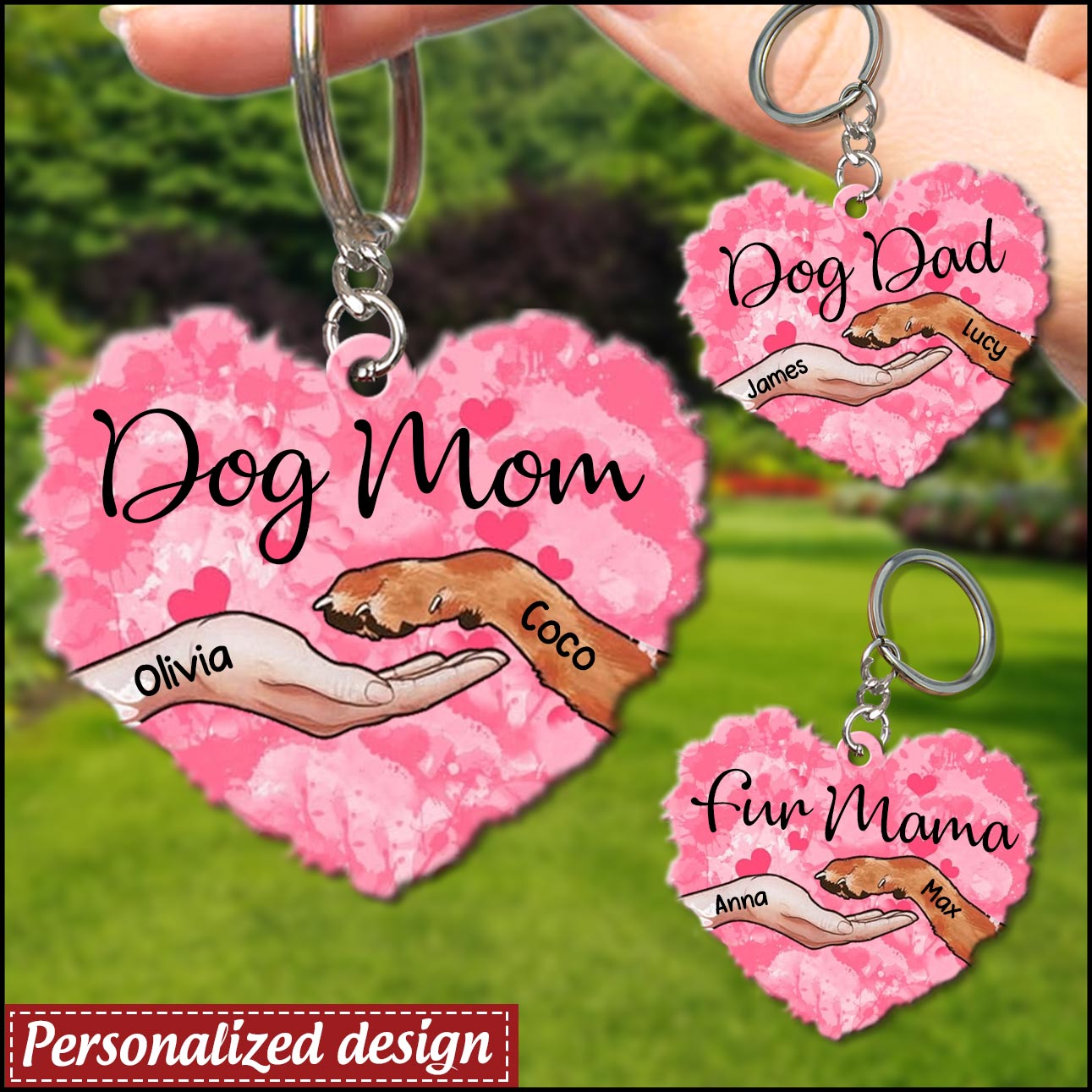 Dog Mom Dog Dad Gift, Holding Hand And Paw Personalized Keychain LPL31MAR22XT1