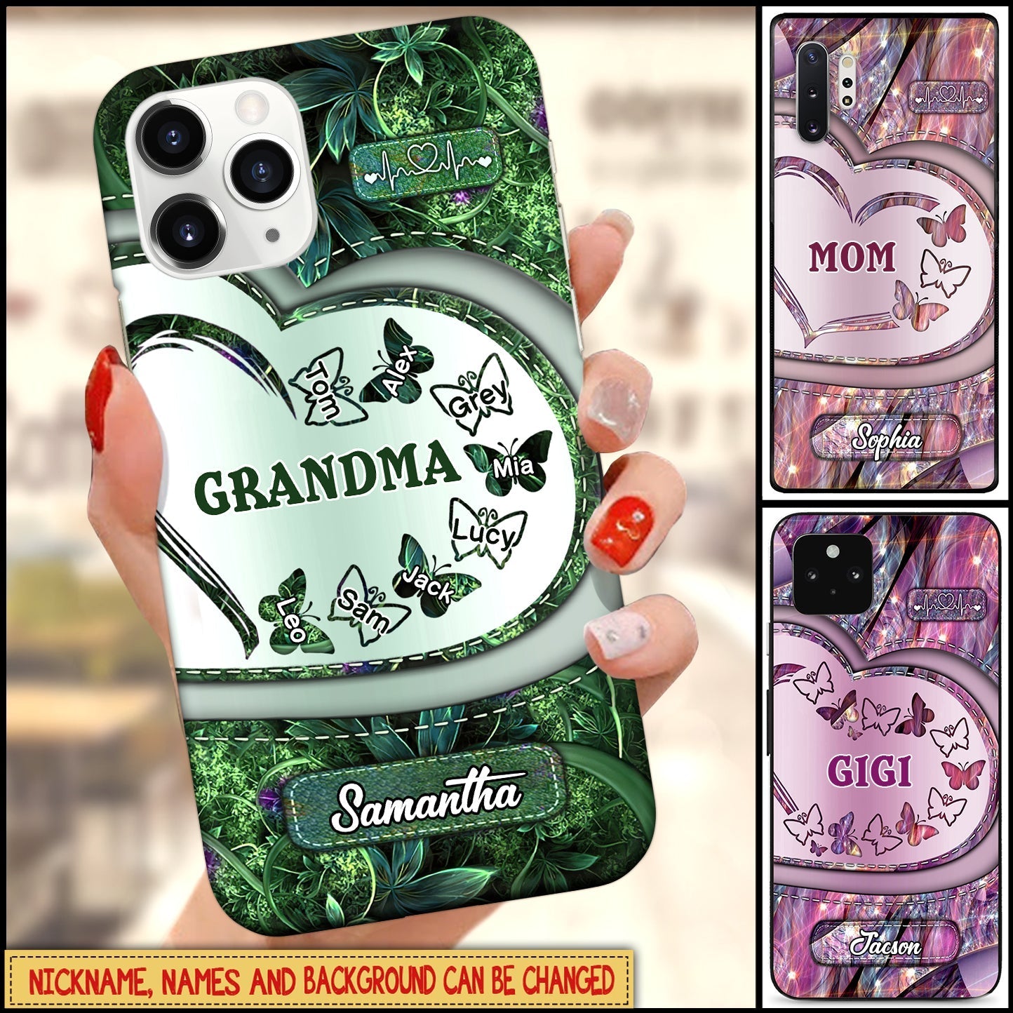 Sparkling Grandma- Mom With Butterfly Kids, Multi Colors Personalized Glass Phone Case NVL04JUN22TT1