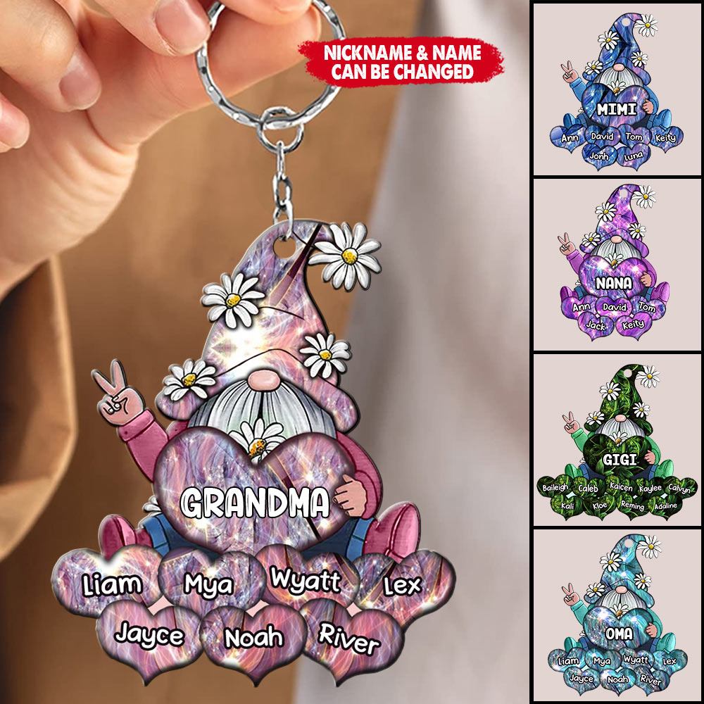 Sparkling Colorful Doll Grandma- Mom With Sweet Heart Kids Personalized Acrylic Keychain