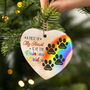 A Piece Of My Heart Is At The Rainbow Bridge - Dog Memorial Gift - Personalized Custom Heart Ceramic Ornament