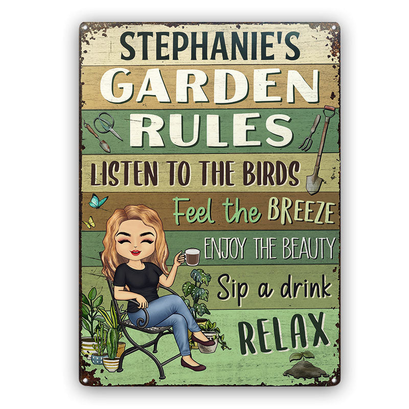 Garden Rules Feel The Breeze  Enjoy The Beauty Gardening - Garden Sign - Personalized Custom Classic Metal Signs