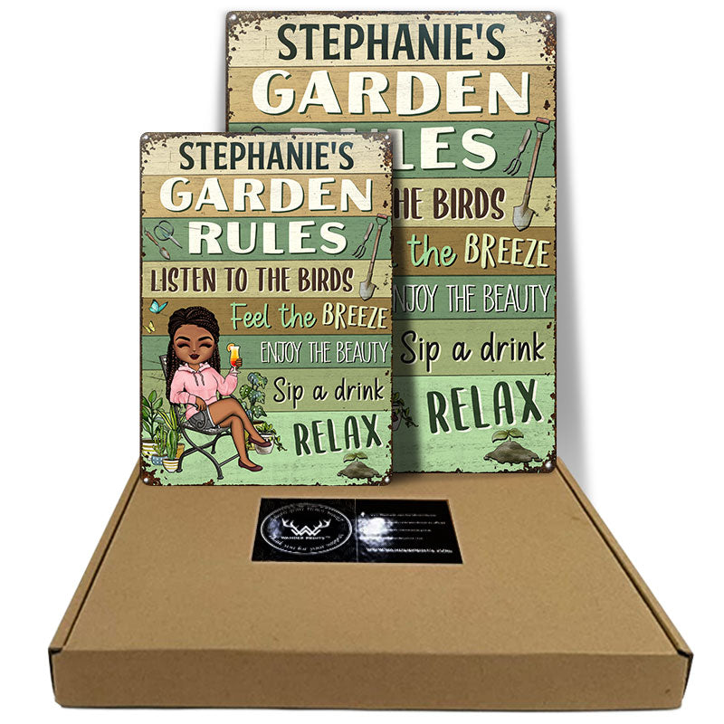 Garden Rules Feel The Breeze  Enjoy The Beauty Gardening - Garden Sign - Personalized Custom Classic Metal Signs