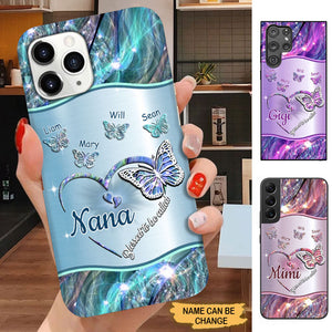 Sparkling Grandma- Mom Heart Butterfly Kids Personalized Glass Phone Case