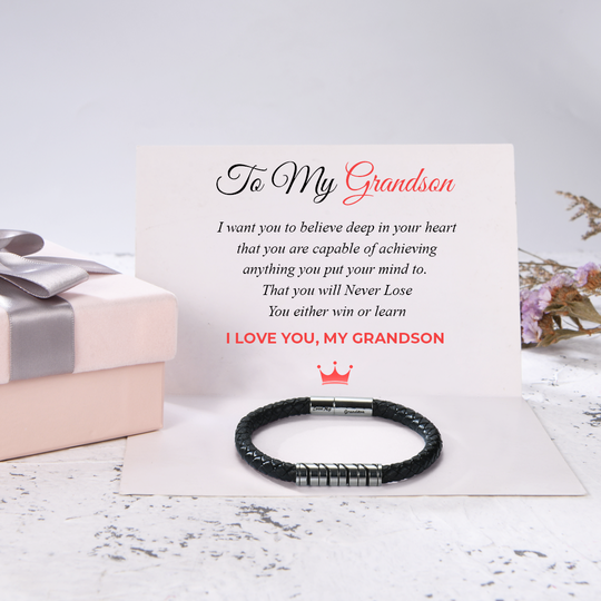 Love My Grandson Braided Leather Bracelet