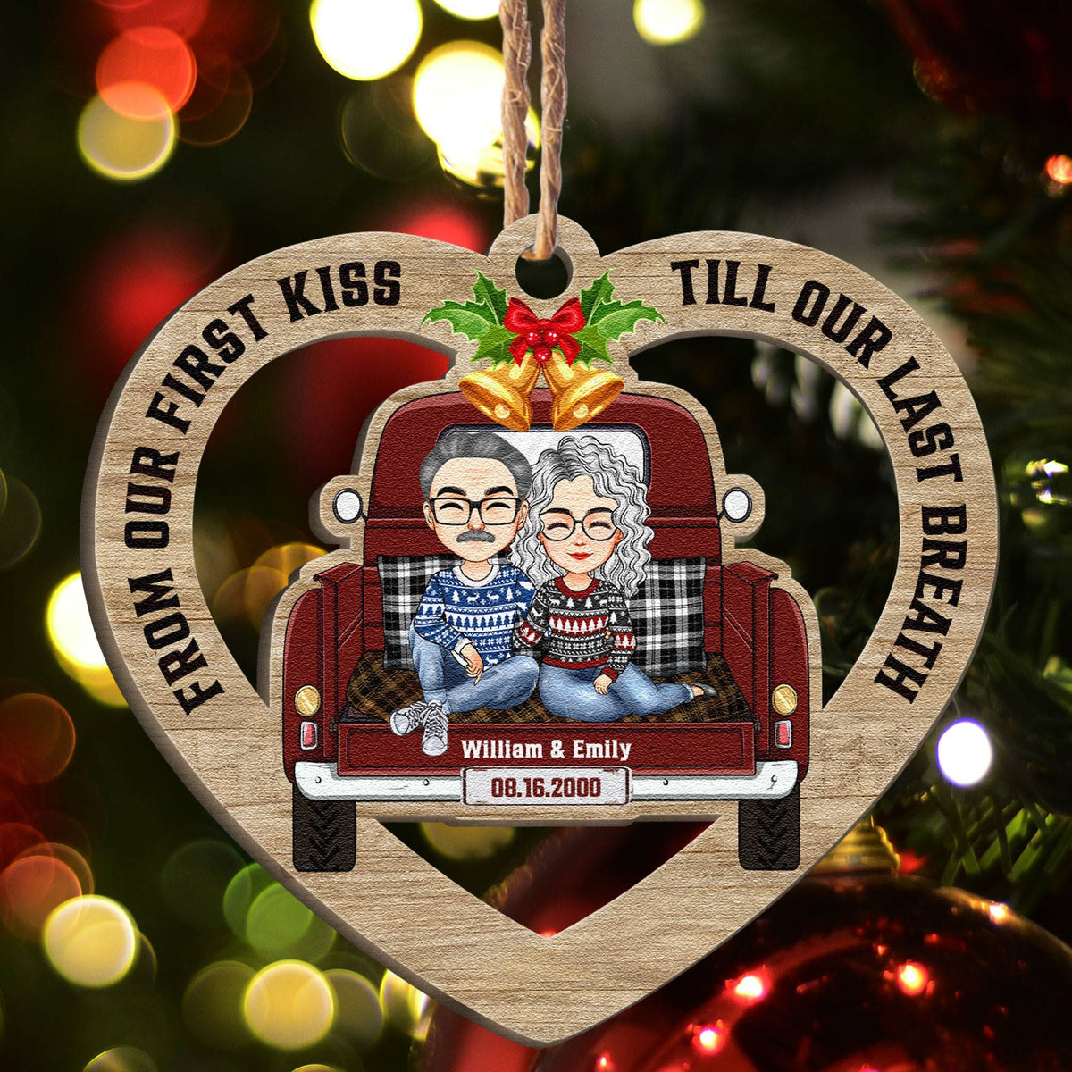 Couple Custom Heart Shaped Ornament - Personalized Wooden Ornament - Christmas, New Year, Anniversary  Gift For Couples, Husband, Wife, Lovers, Anniversary, Engagement