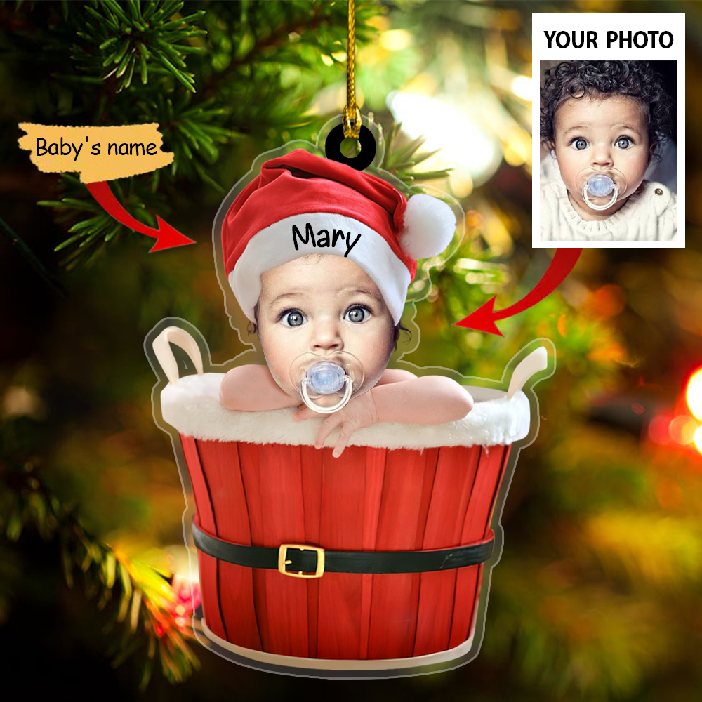 Cute Baby Santa Ornament Custom Name Christmas Ornament