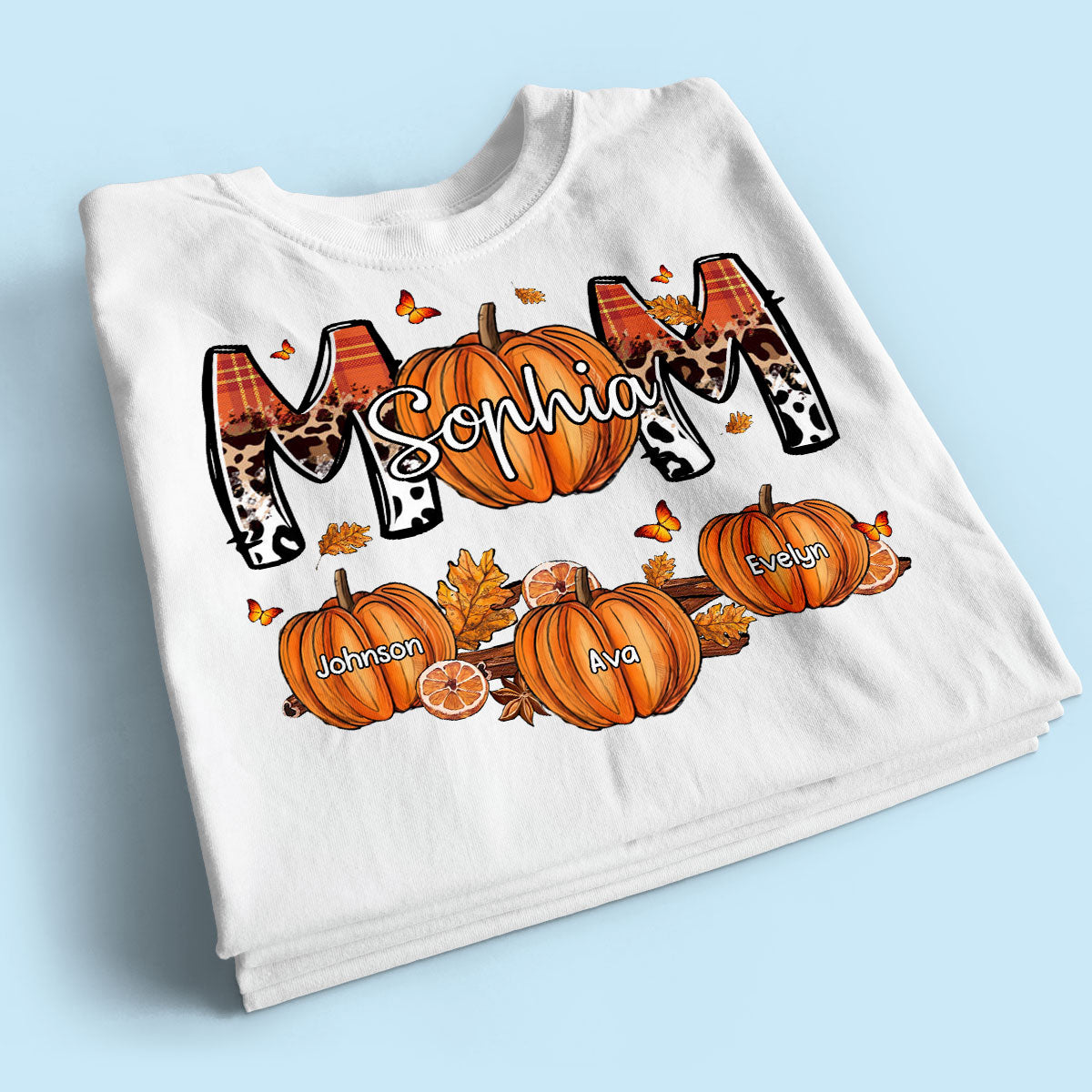 Mom Patterned Pumpkins Fall Season Personalized Shirt
