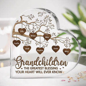 Grandkids Make Life More Grand - Family Personalized Custom Heart Shaped Acrylic Plaque
