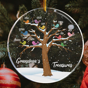 Grandma's Treasures - Personalized Circle Acrylic Ornament - Christmas Gift For Grandma, Grandpa, Mom, Dad