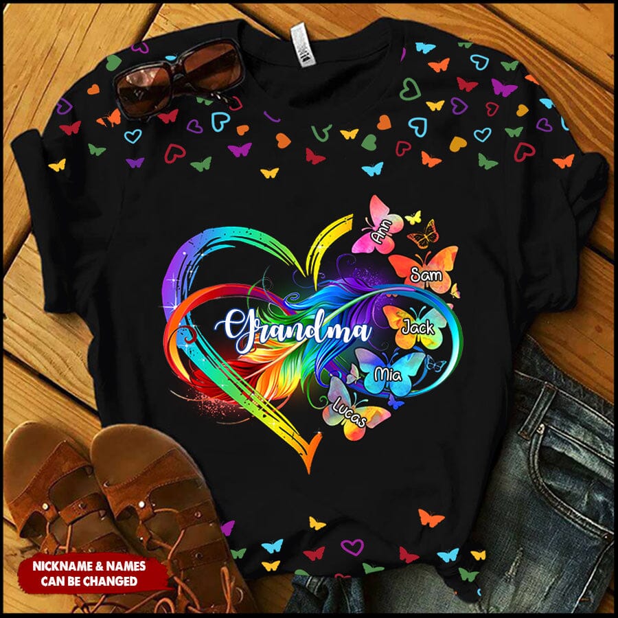 Personalized Grandma Mom Heart Infinity Butterfly Mother's Day Best Gift T-shirt