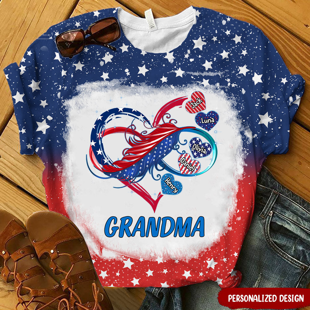 Independence Day Grandma Mom Custom Names Family Heart Infinity July 4th Gift 3d Tshirt