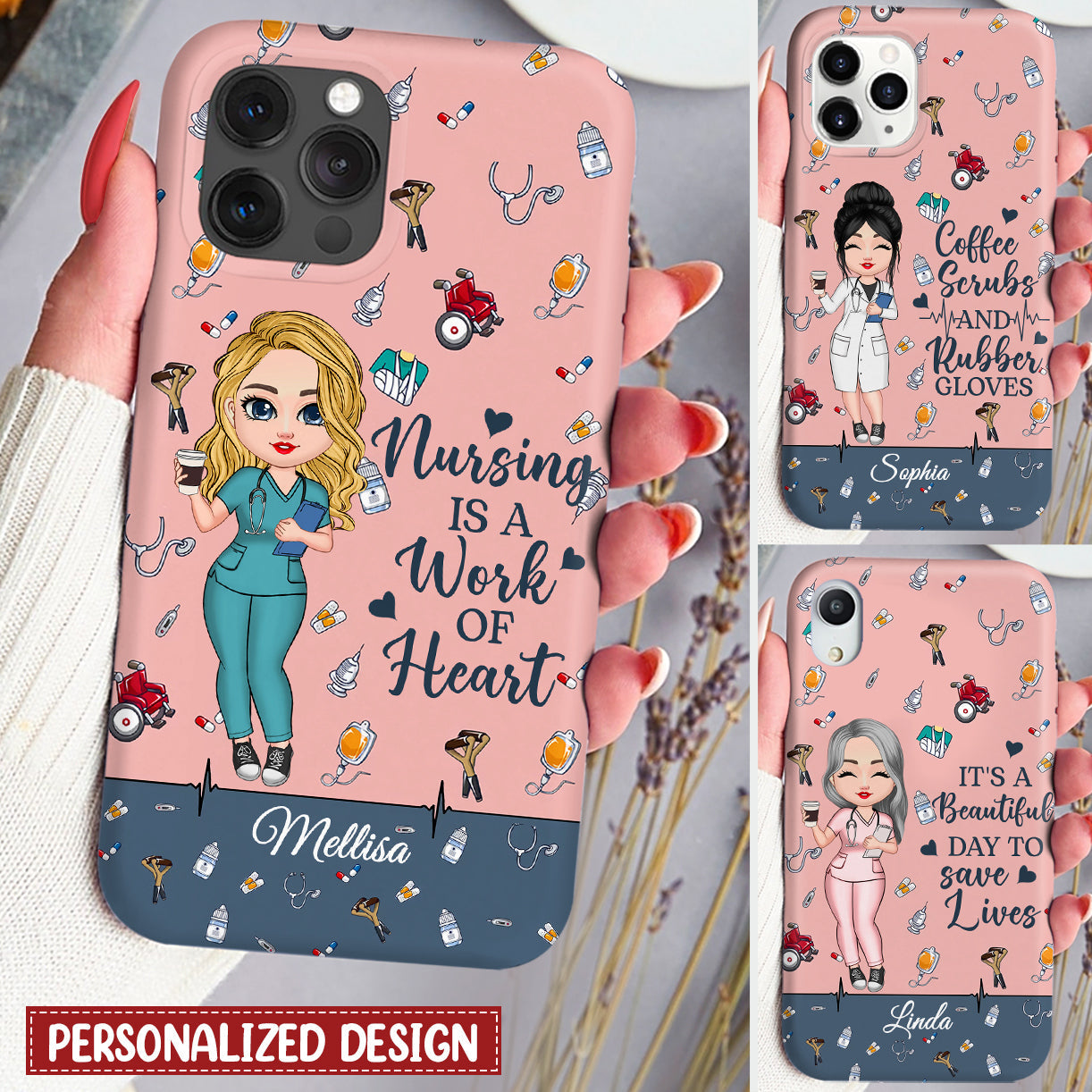 Nursing is a work of heart Pretty Doll Nurse Healthcare Worker Personalized Phone case Perfect Gift Present for Nurses HTN15MAY23KL1