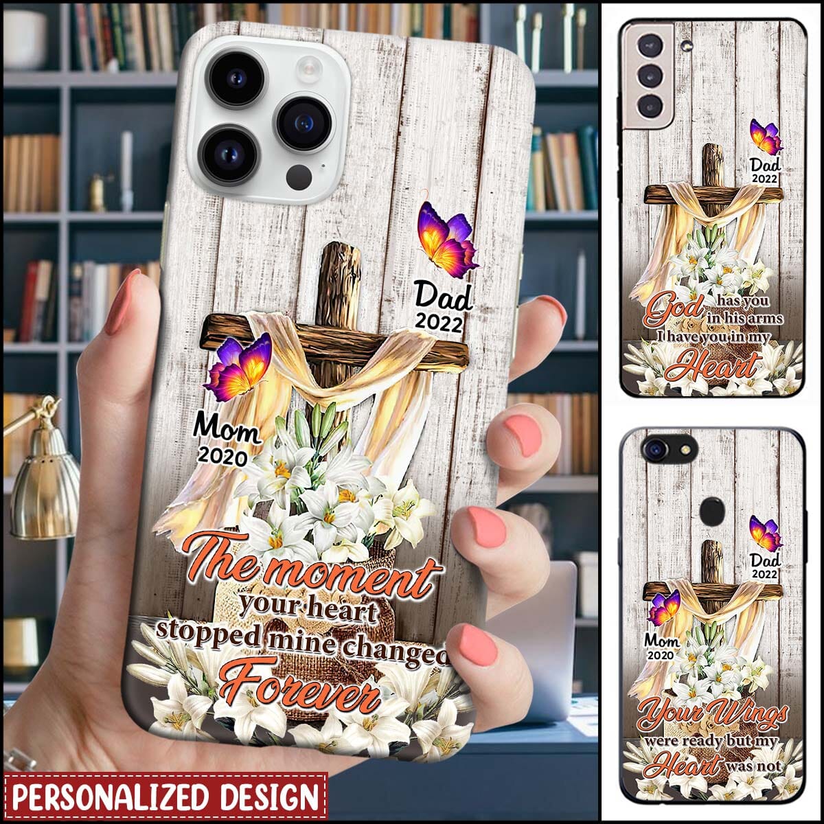 The moment your heart stopped mine changed forever Christian Cross Butterfly Memorial Personalized Phone case HTN20FEB23XT2