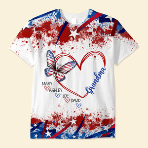 Butterfly Grandma Sweethearts Grandkids 4th of July Personalized 3D T-shirt