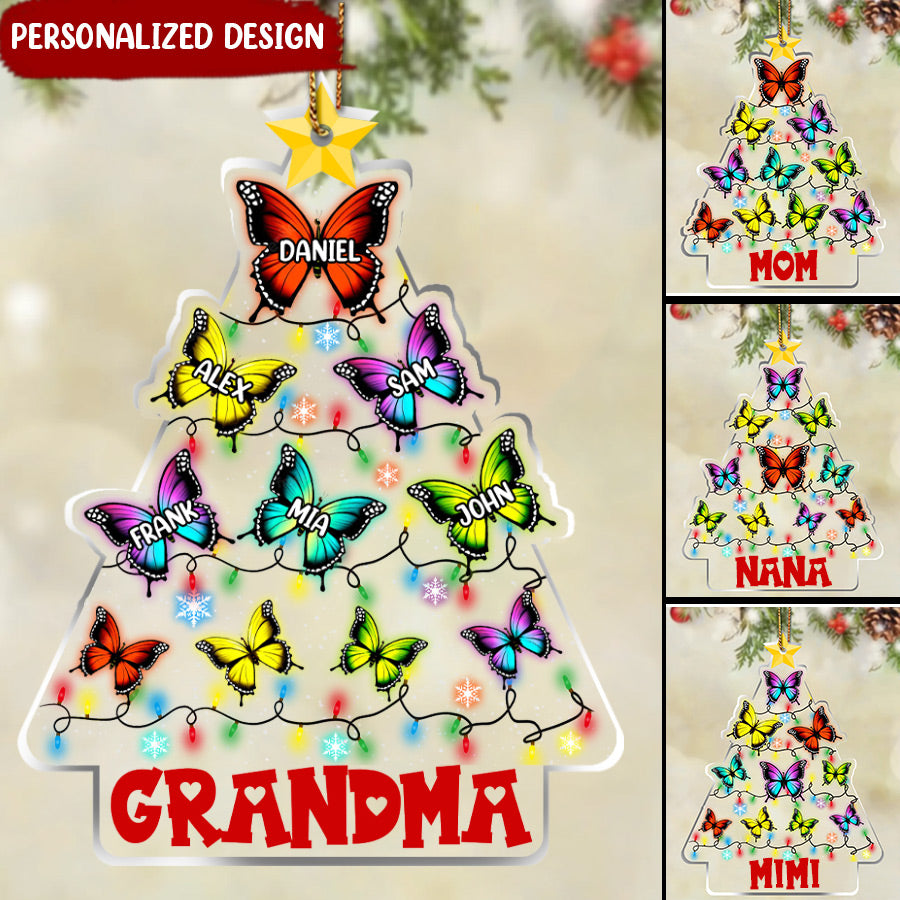 Personalized Christmas butterfly tree - Custom Family name Ornament