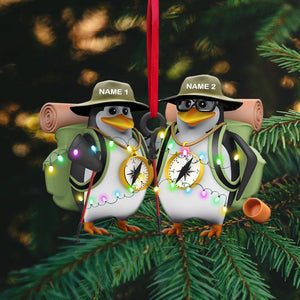 Hiking Penguins Couple Personalized Christmas Ornament, Cute Gift For Hiking Lovers