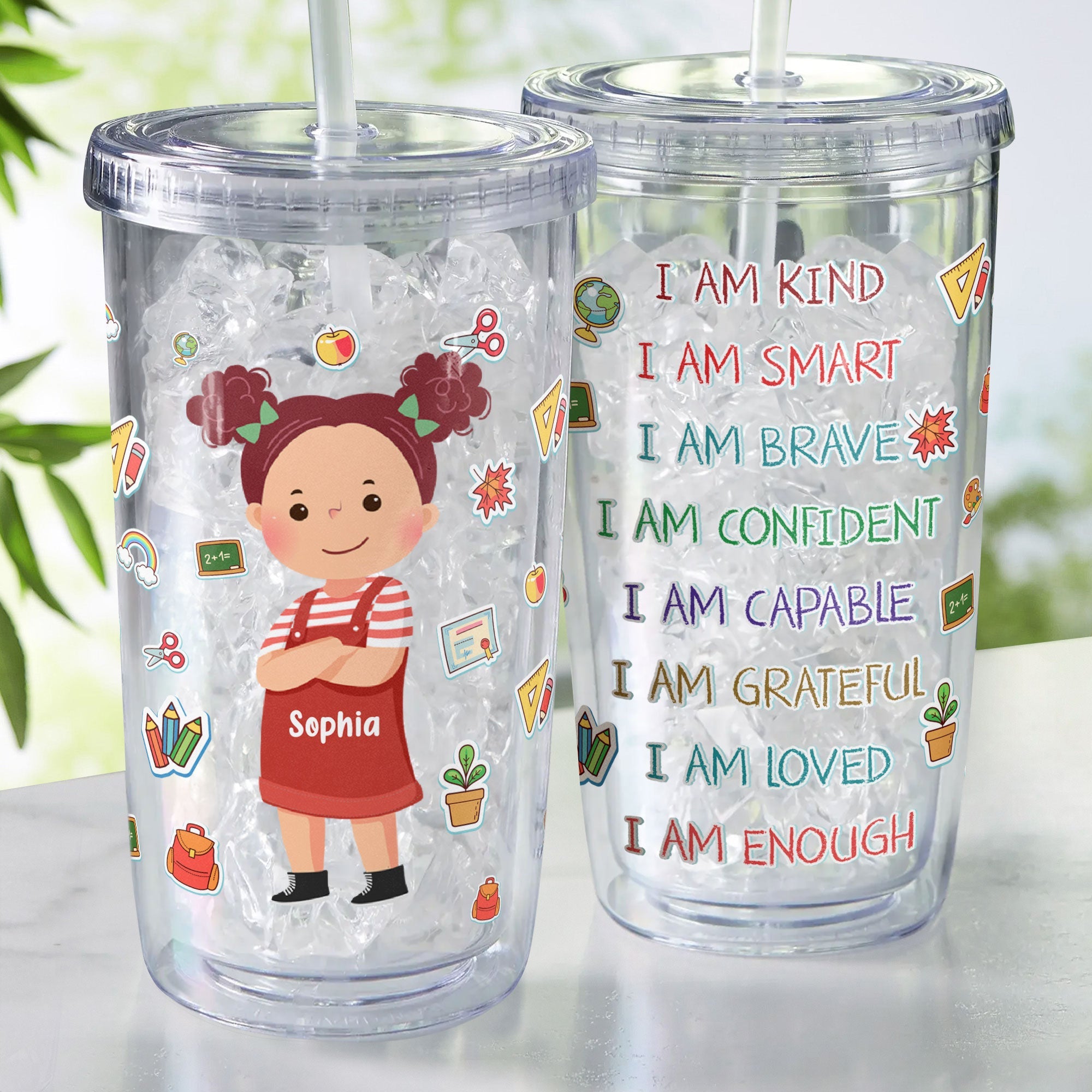 I Am Grateful I Am Enough - Personalized Acrylic Insulated Tumbler With Straw