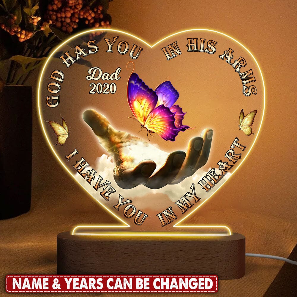 Memorial Gift Butterfly, God Has You In His Arms, I Have You In My Heart Personalized Acrylic Plaque Led Lamp