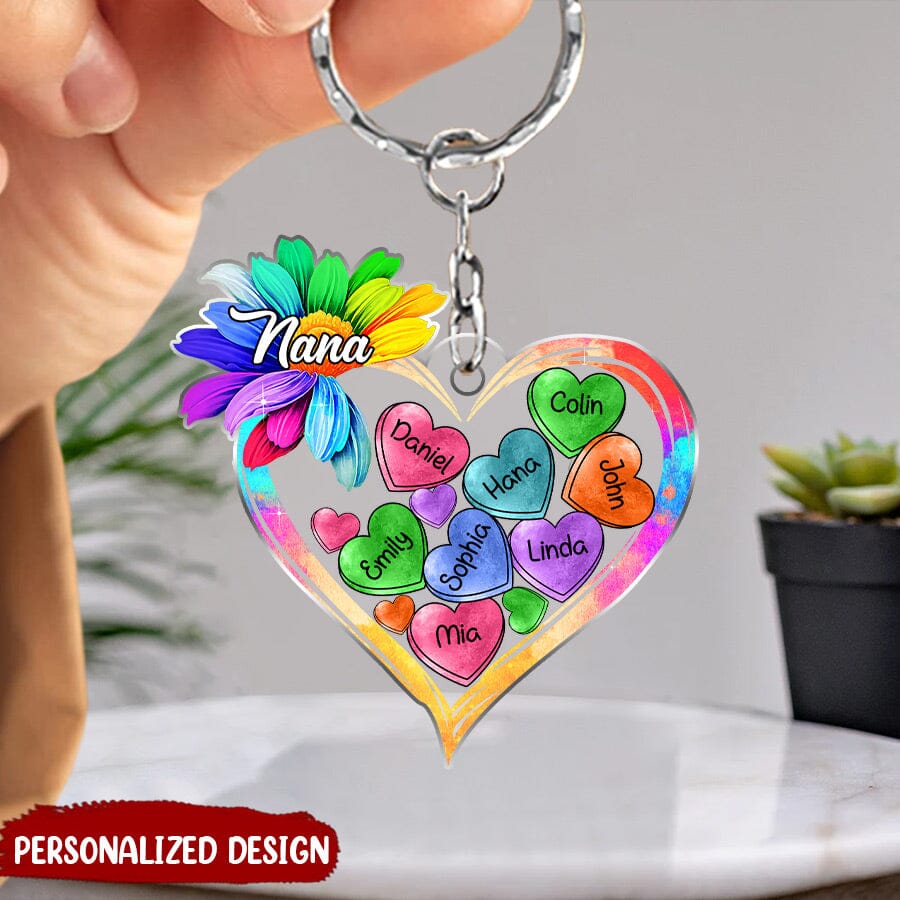 Colorful Sunflower Grandma Mom Heart Loads Of Love Personalized Acrylic Keychain