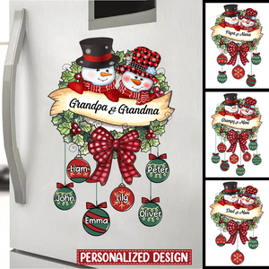 Snowman Grandpa & Grandma Mom & Dad Christmas Ball Kids Personalized Decal