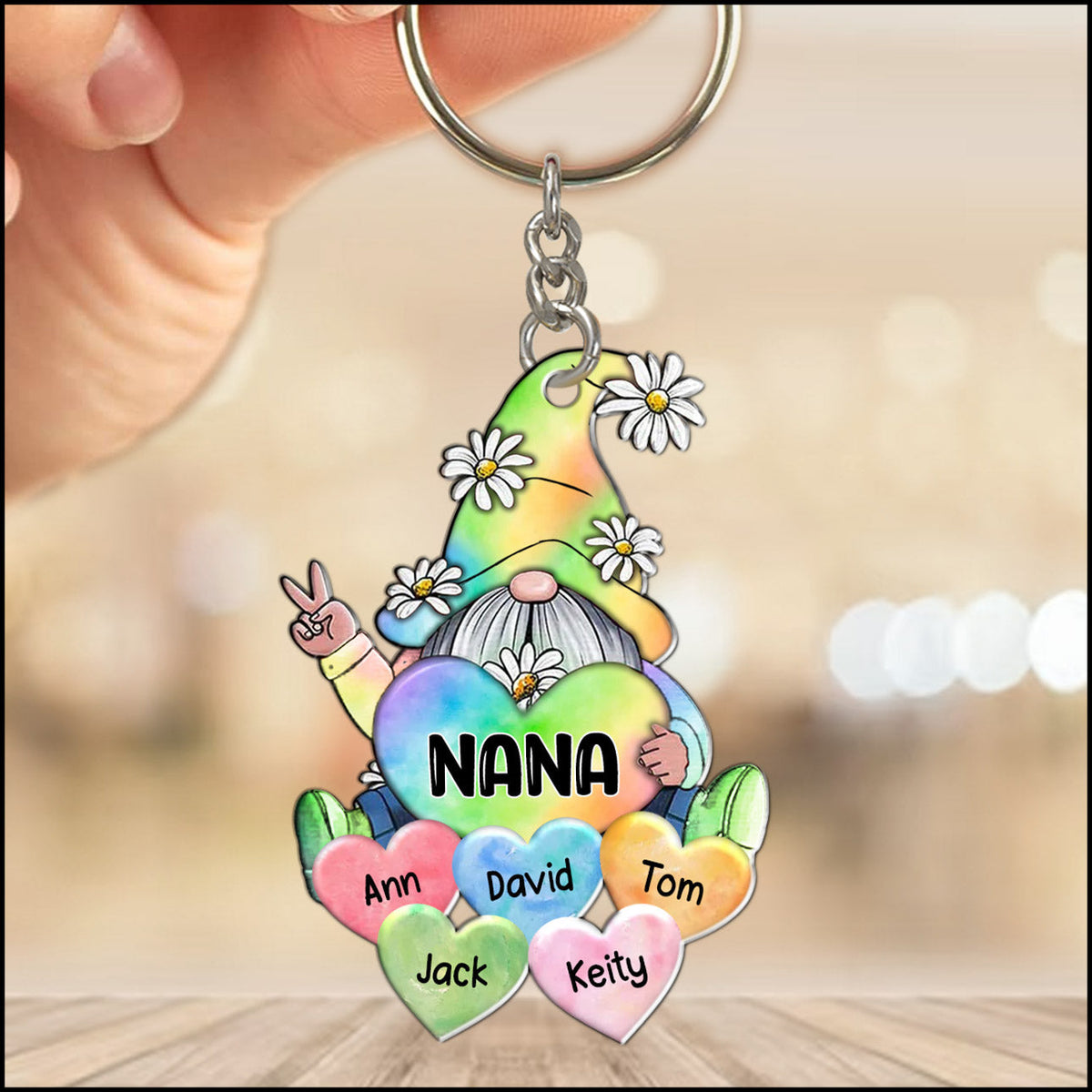 Colorful Pastel Rainbow Grandma Mom Little Heart Kids Personalized Keychain