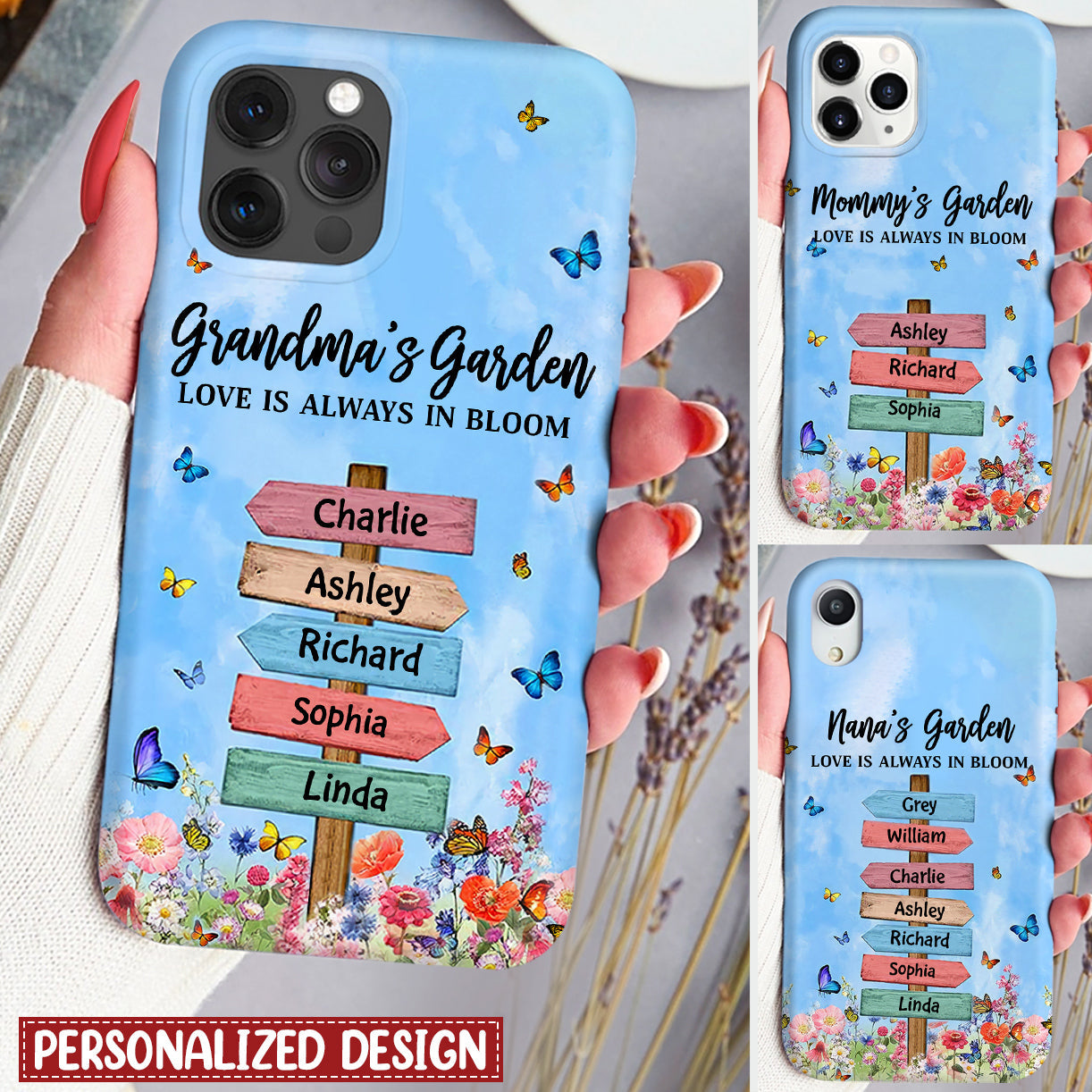 Grandma Mom's Garden Butterfly Kids, Love Is Always In Bloom Personalized Phone Case LPL21APR23KL1