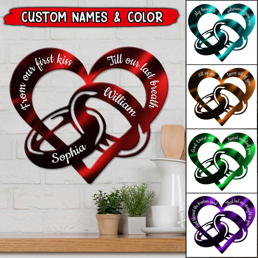 From Our First Kiss Till Our Last Breath Couple Rings Personalized Cut Metal Sign NLA07JAN22TP2