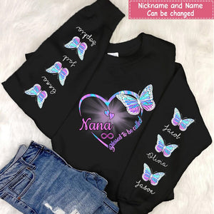 Personalized My Love on my Sleeve Nana with Butterfly Hoodie - Gift for Grandma