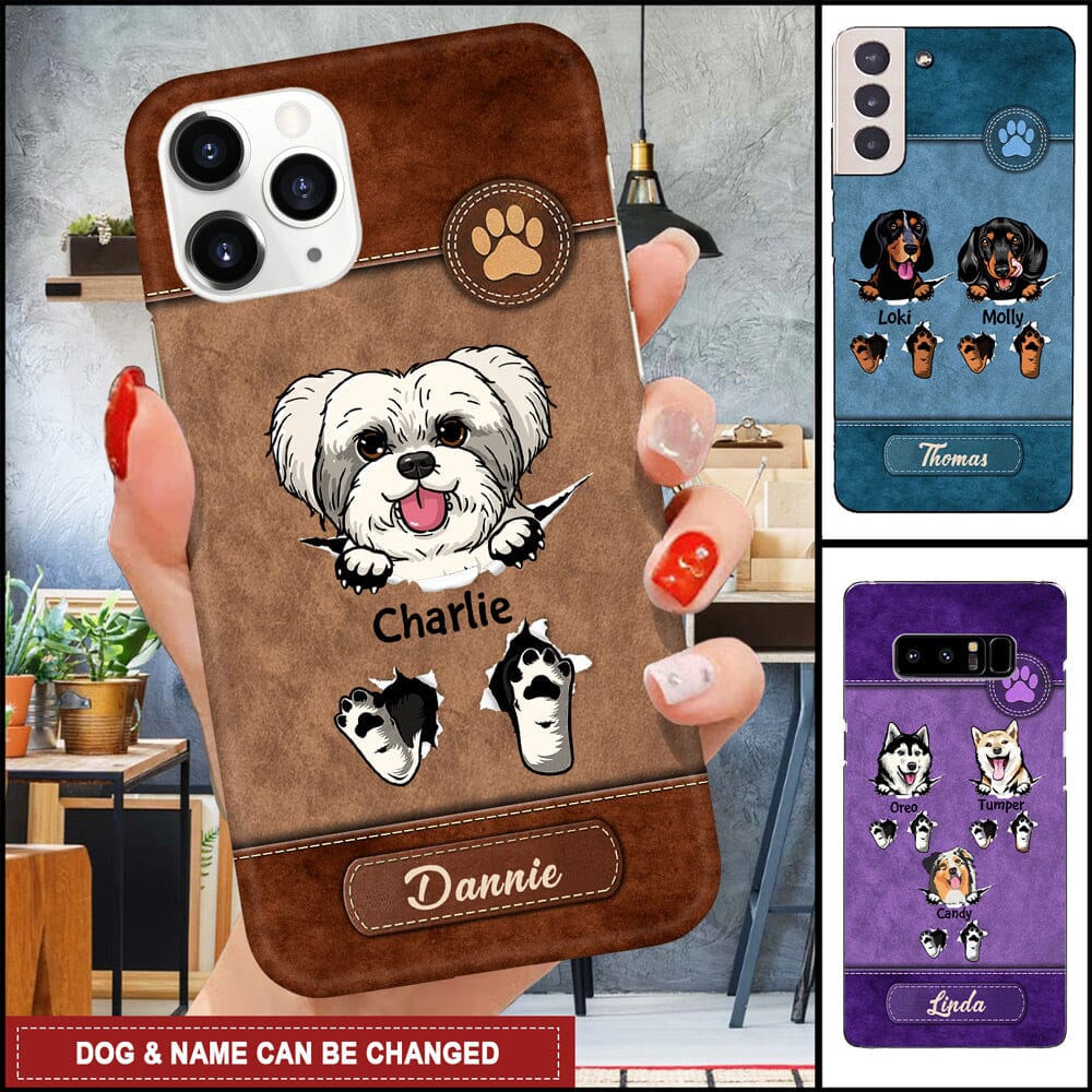Puppy Pet Dog Pawprint Crack & Leather Texture Personalized Phone Case